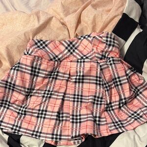 Pleated Pink Plaid Mini Skirt